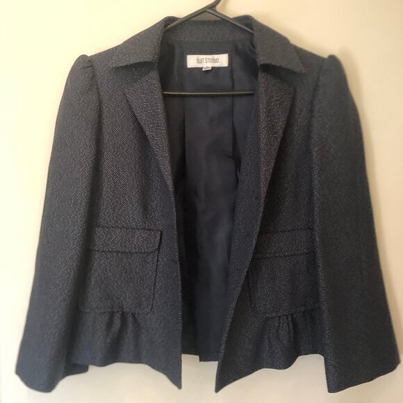 Suit Studio cropped 3/4-sleeve navy blazer sz 8 - Picture 8 of 13